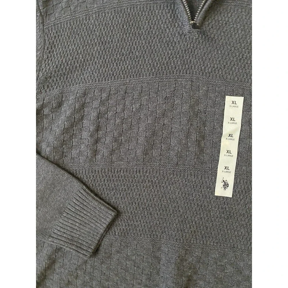 NWT U.S. Polo Assn. Men's Mixed Texture Quarter-Zip Sweater – Charcoal Gray XL